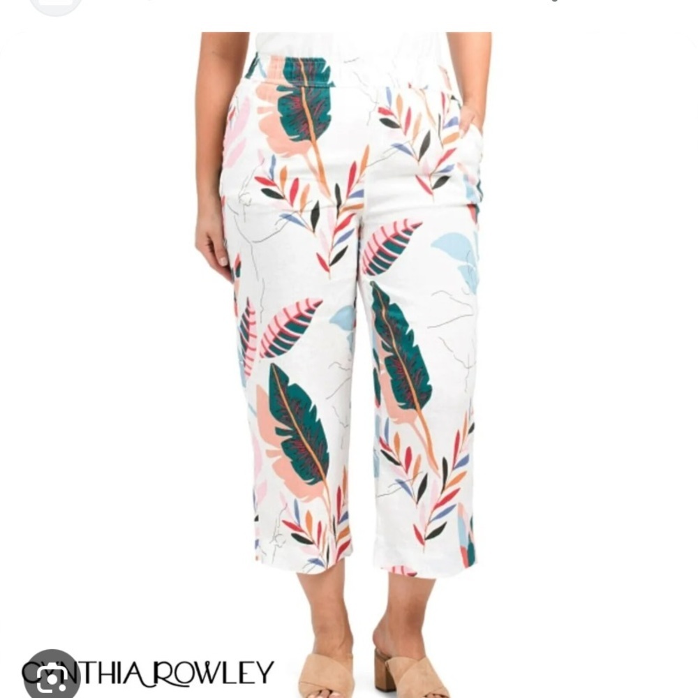 Cynthia Rowley White Wide-Leg Tropical Print Pants
